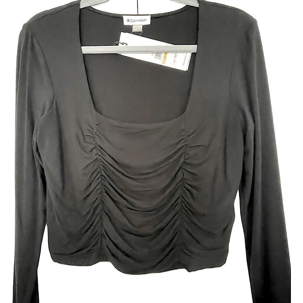 calvin klein double ruche square neck stretch crop top size Medium new
